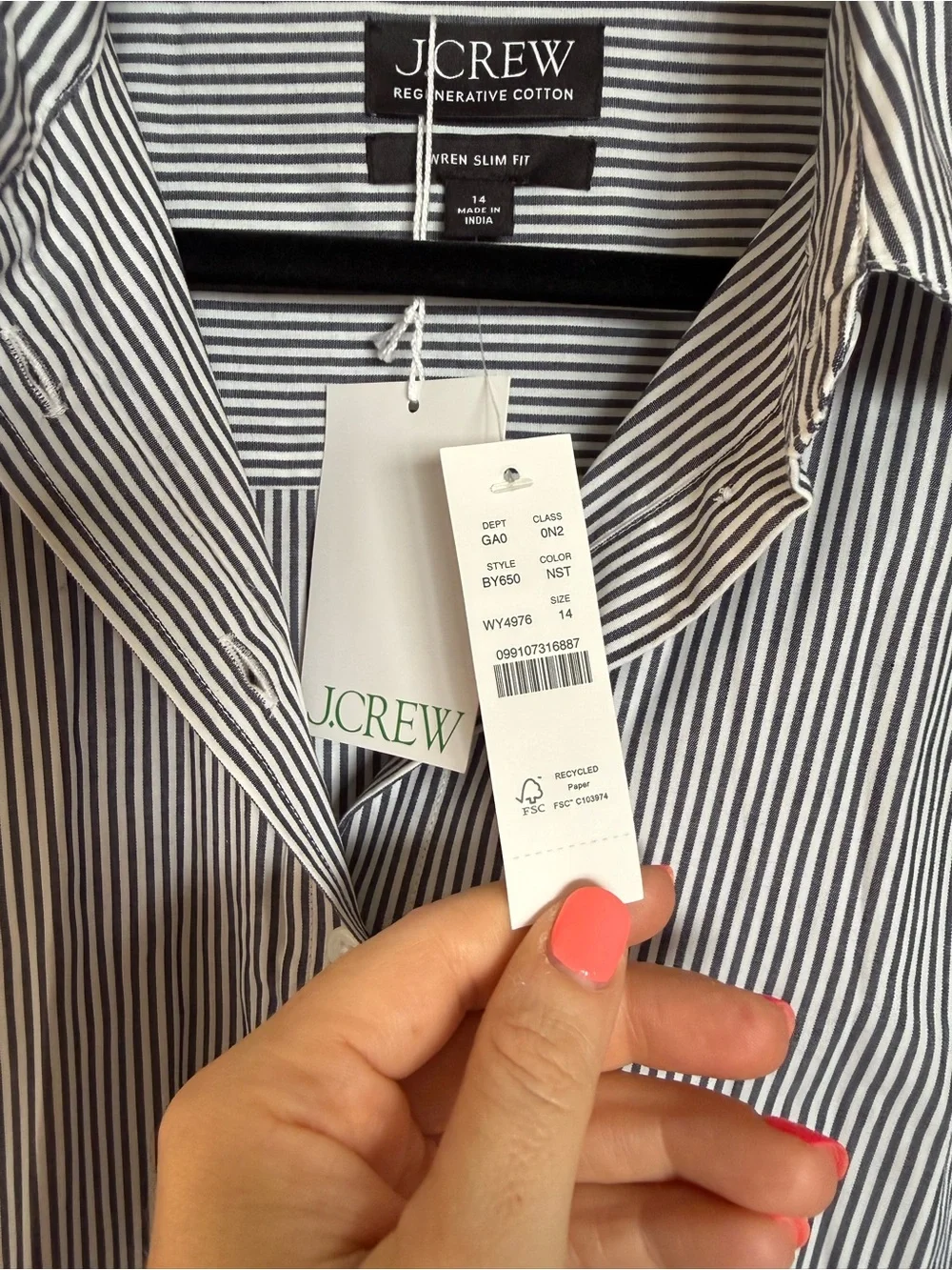 NWT J.Crew Women’s Wren Slim Fit Navy and White Stripe Button-Up Shirt